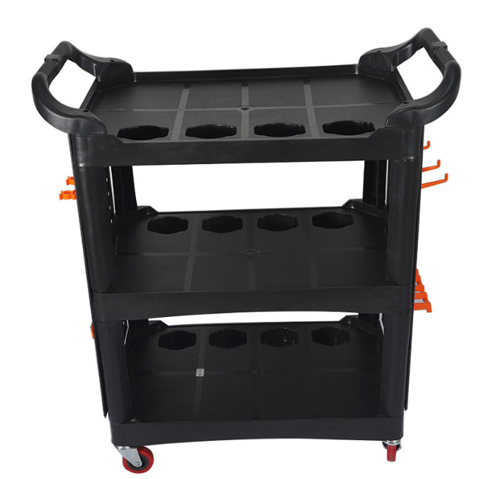 Utility 3 tier rolling hand push tool cart trolley with wheels for service detailing car wash beauty waxing janitorial plastic