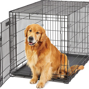 Comfortable Large Dog Crate Folding Metal Dog kennel Metal Wire With Tray Small Pet Cage