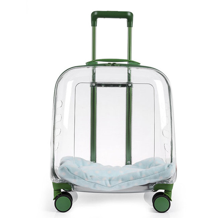 Hot sale outdoor cat dog travel luggage suitcase large capacity transparent pet trolley bag bubble pet travel carrier on wheels