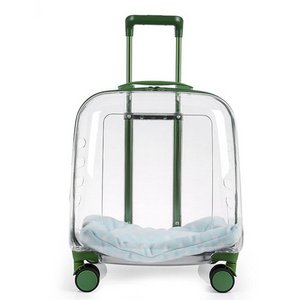 Hot sale outdoor cat dog travel luggage suitcase large capacity transparent pet trolley bag bubble pet travel carrier on wheels