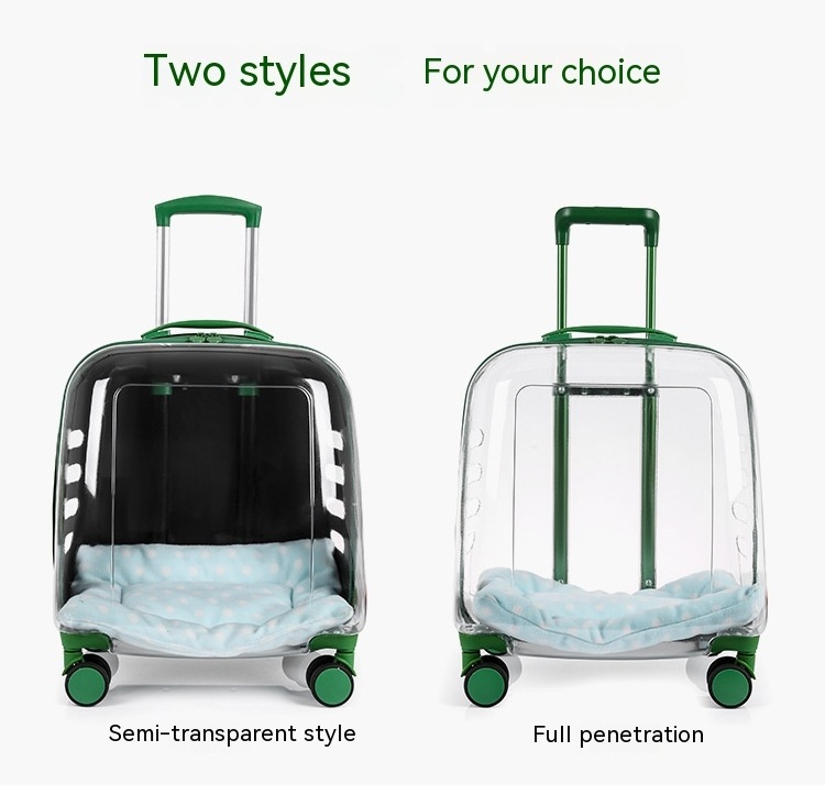 Hot sale outdoor cat dog travel luggage suitcase large capacity transparent pet trolley bag bubble pet travel carrier on wheels