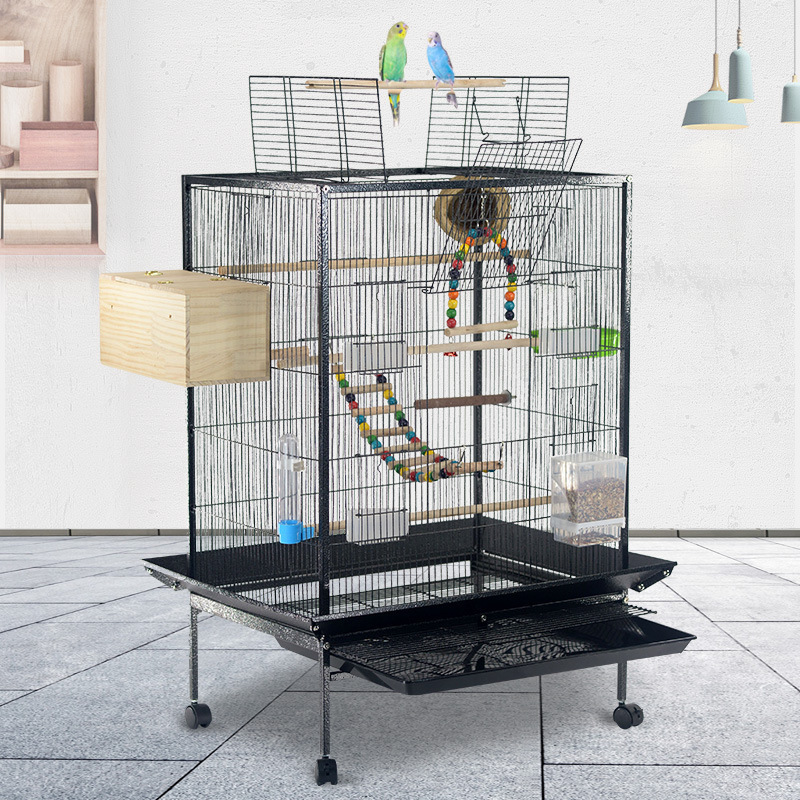 wholesale low price large pet cages luxury big space black stainless steel metal iron parrot bird cage