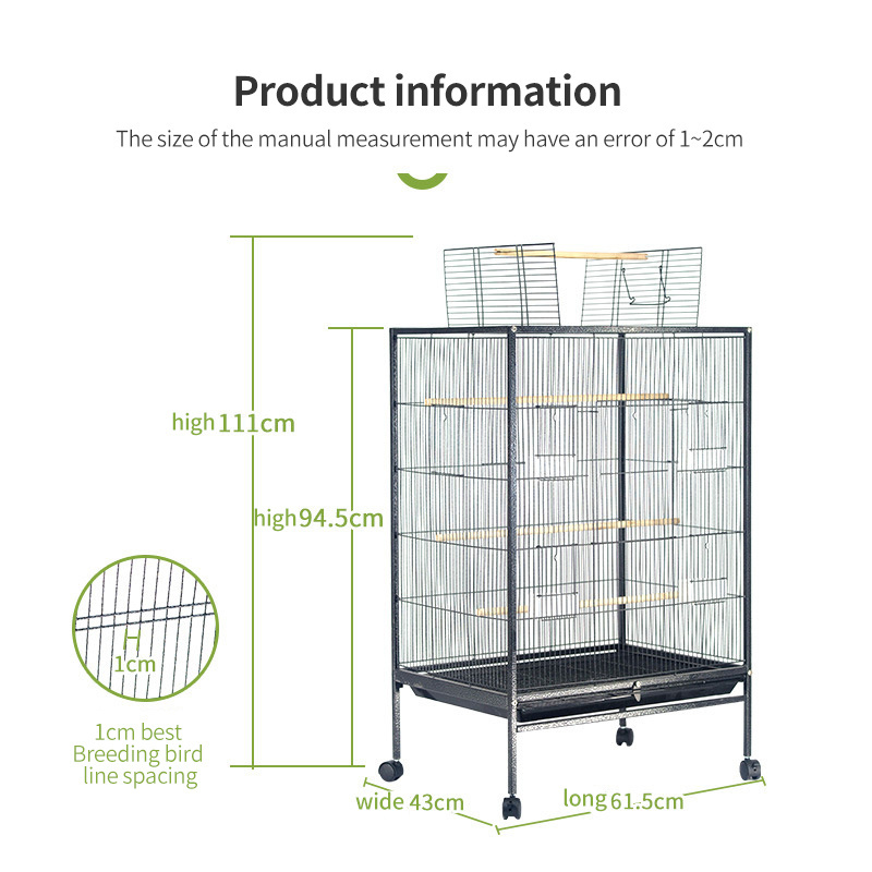 wholesale low price large pet cages luxury big space black stainless steel metal iron parrot bird cage