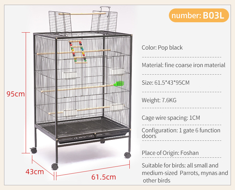 wholesale low price large pet cages luxury big space black stainless steel metal iron parrot bird cage