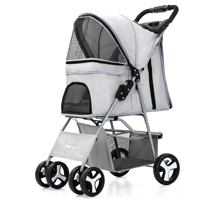 New Four-wheel pet stroller dog stroller foldable pet trolley easy to install folding convenient cart