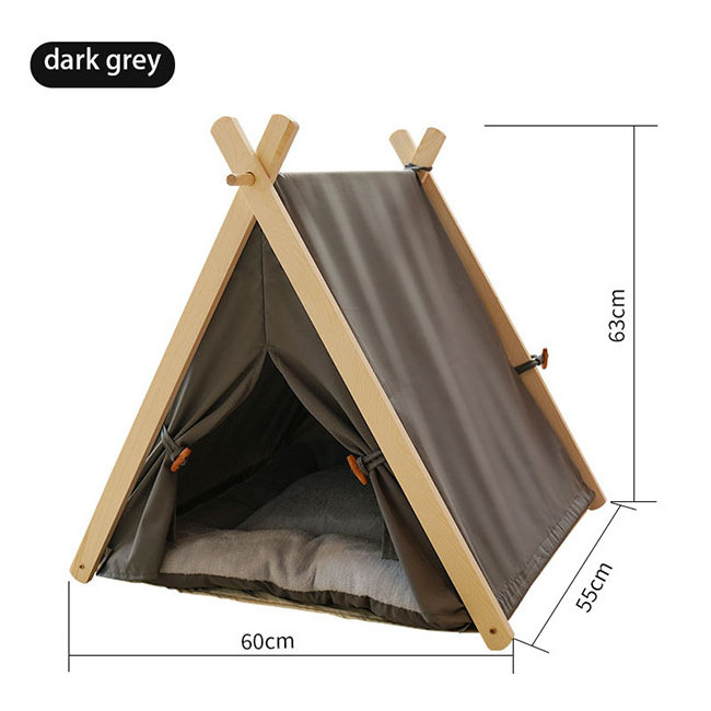 Hot Sale wholesale Modern Wooden Triangle pet teepee pet tent dog house cat nest bed with cushion