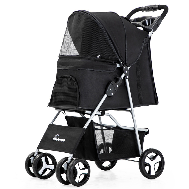 New Four-wheel pet stroller dog stroller foldable pet trolley easy to install folding convenient cart