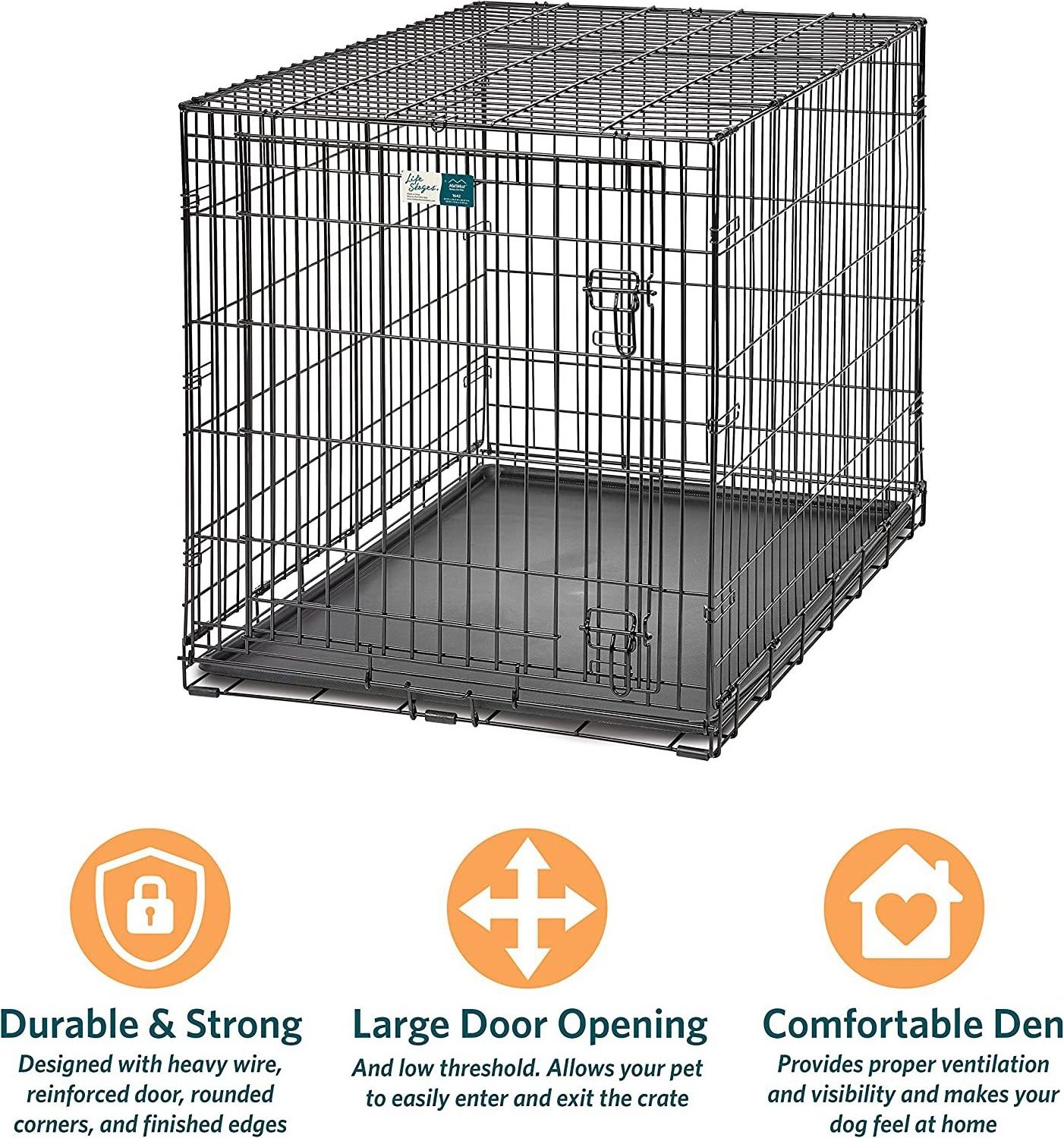 Comfortable Large Dog Crate Folding Metal Dog kennel Metal Wire With Tray Small Pet Cage