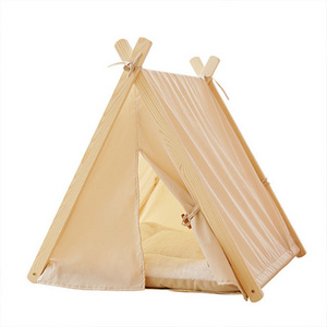 Hot Sale wholesale Modern Wooden Triangle pet teepee pet tent dog house cat nest bed with cushion