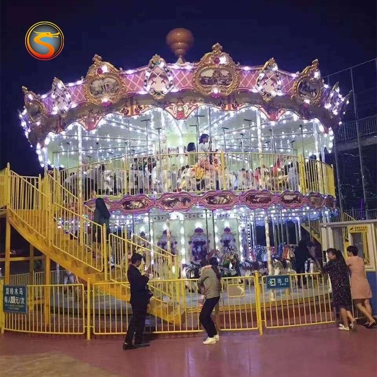 china best selling amusement park kids products grand double decker carousel horse kids ride merry go round for sale