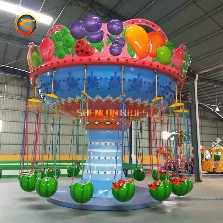 Kid Attraction Theme Amusement Park Equipment Rotating Fruit Watermelon Merry Go Round Carousel Flying Chair Swing Ride