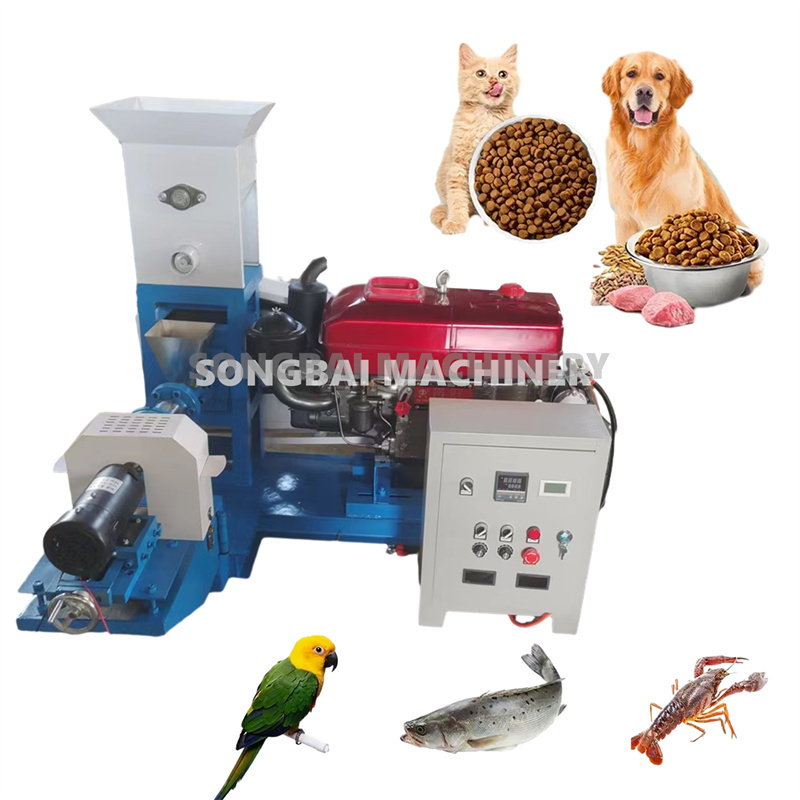 40-200KG/H Diesel Engine Pet Food Processing Machines 15-30HP Floating Fish Feed Pellet Extruder Cat Dog Feed Pellets Maker