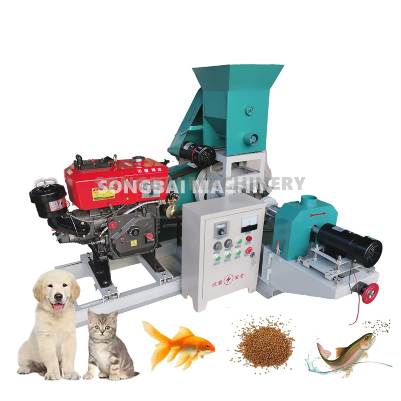 40-200KG/H Diesel Engine Pet Food Processing Machines 15-30HP Floating Fish Feed Pellet Extruder Cat Dog Feed Pellets Maker