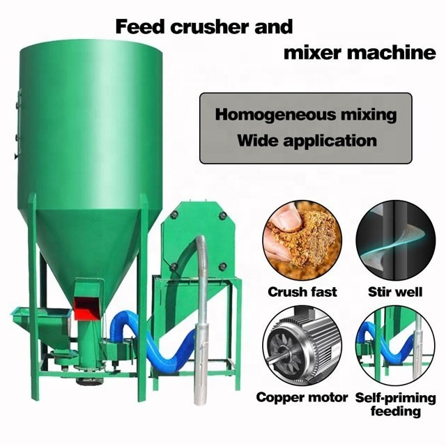 Automatic Vertical Feed Mixer 500kg 1000kg Feed Machine Grinder Mixer Animal Poultry Livestock Feed Making Machine Mixer Grinder