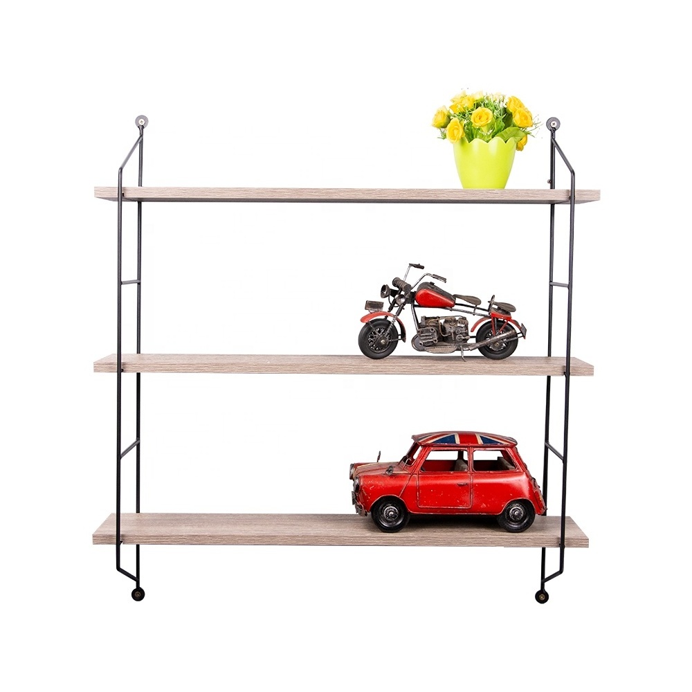 Hot sell home furniture shelves nordic three layer iron wire frame wall mounted floating shelf