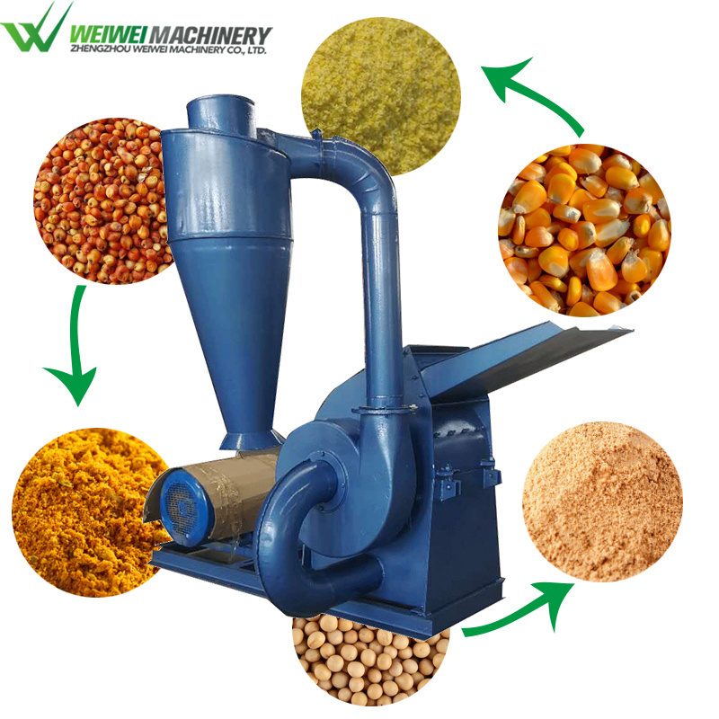 Weiwei maize corn hammer mill 800-1500kg/h crusher feed processing maize corn soybean bran nut shell grinder machines