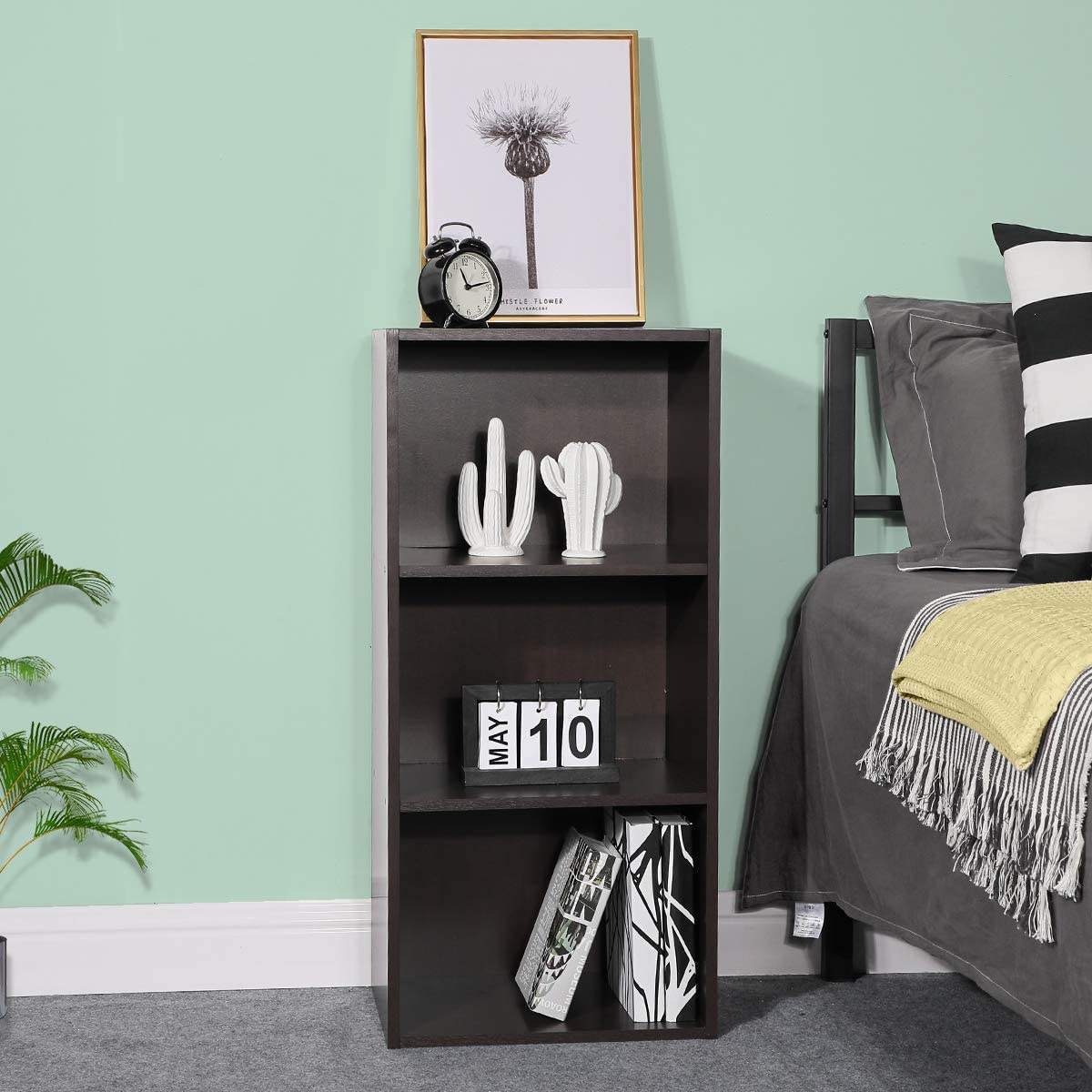 Open Wood Bookshelf Cabinet 3-story Display Bookcase Modern Wooden Storage Small Side Table