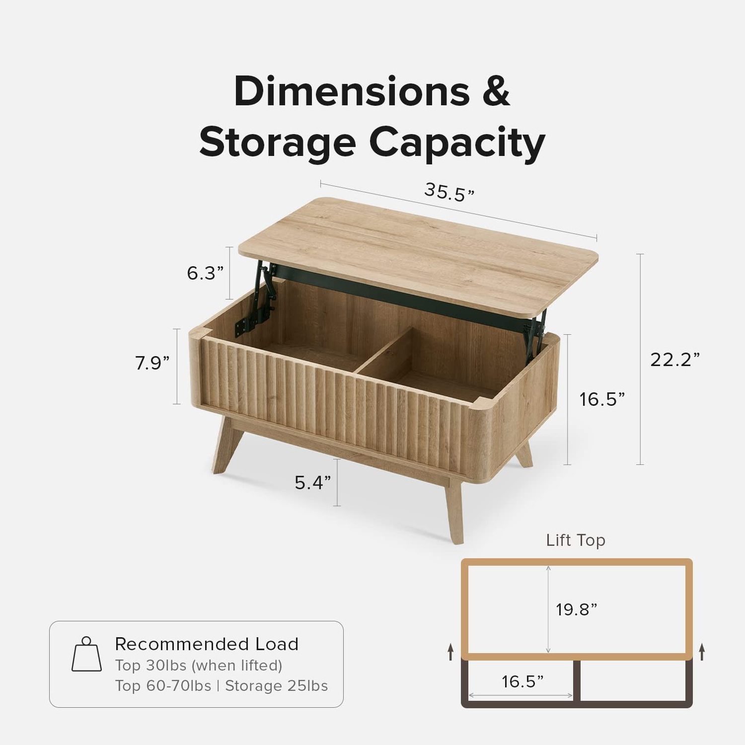 Best Price  Mid Century Modern Rectangle Coffee Table with Dual Storage Shelf, Wood Slat Sliding Door, & Rounded Edge Protection