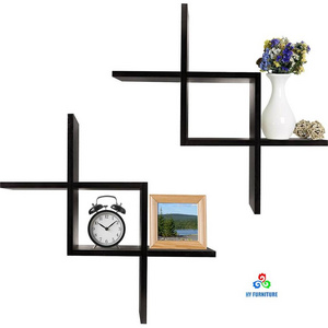 Cross intersecting wall mounted floating shelves