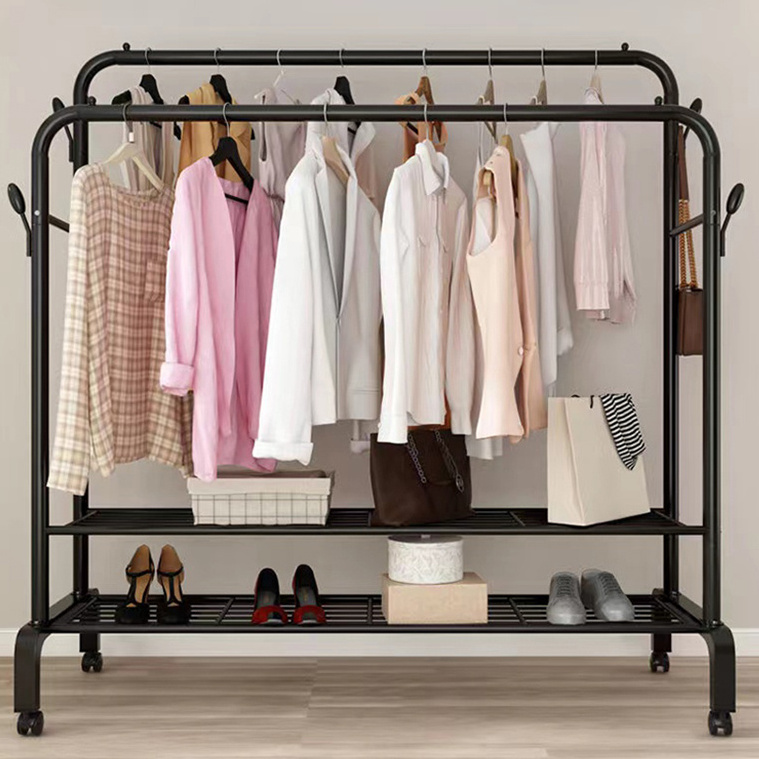 Freestanding Iron Industrial Bedroom Clothes Storage Portable Metal Stand Coat Rack