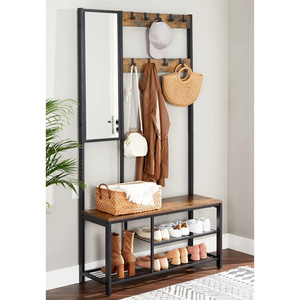 Roll Clothing Holder Heavy Duty Industrial Shoes Bench Wooden Coat Rack With Hook