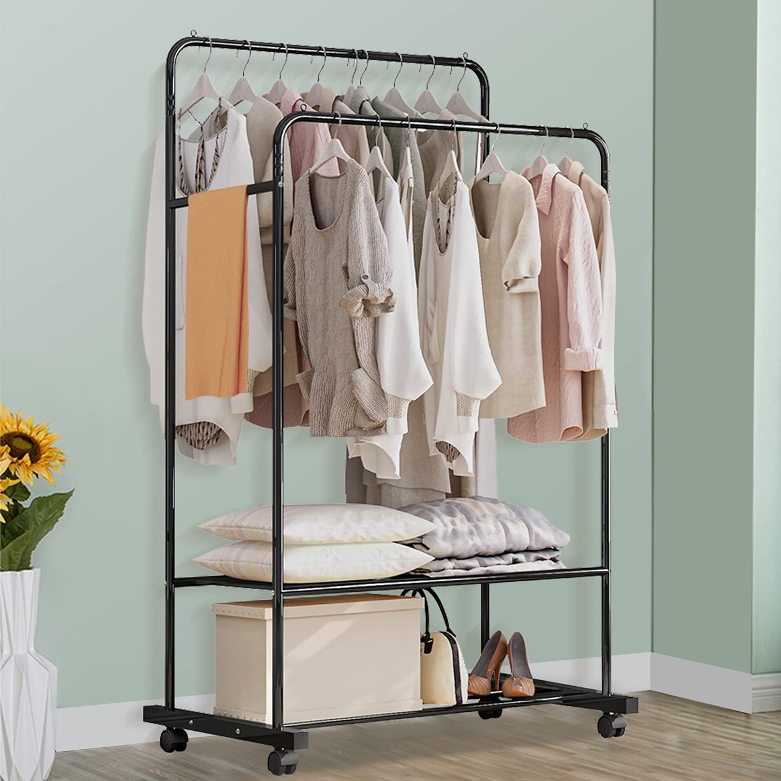 best selling oem high quality clothes stands and shoe racks metal lightweight  garment rack coat stand with shelf storage