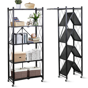 Folding Storage Organizer 5 Tier, Storage Shelves Kitchen Cabinet Storage Rack Multipurpose Rack Kitchen Garage Black