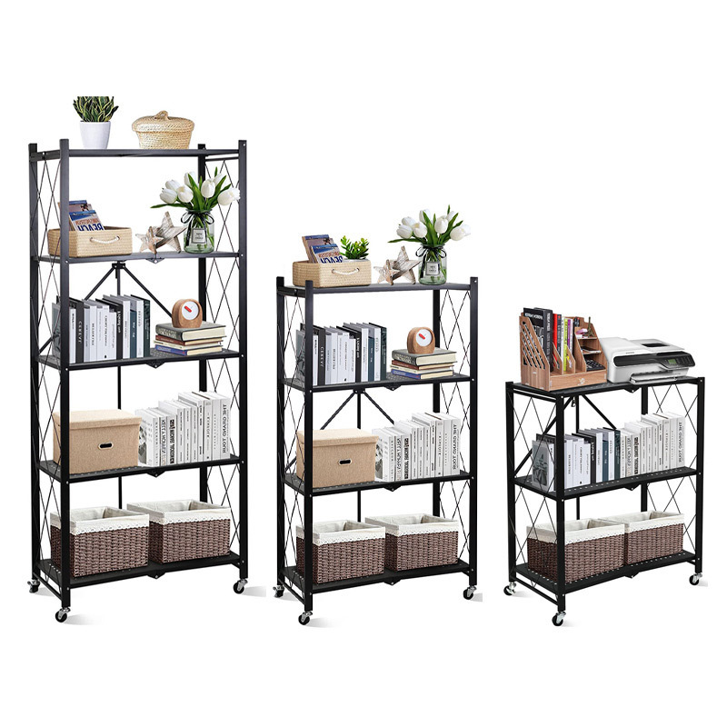 Folding Storage Organizer 5 Tier, Storage Shelves Kitchen Cabinet Storage Rack Multipurpose Rack Kitchen Garage Black