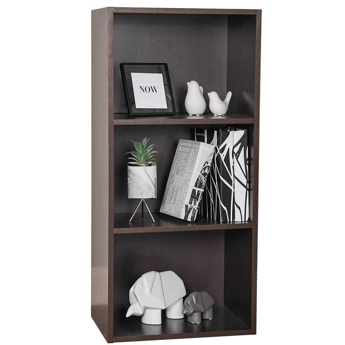 Open Wood Bookshelf Cabinet 3-story Display Bookcase Modern Wooden Storage Small Side Table