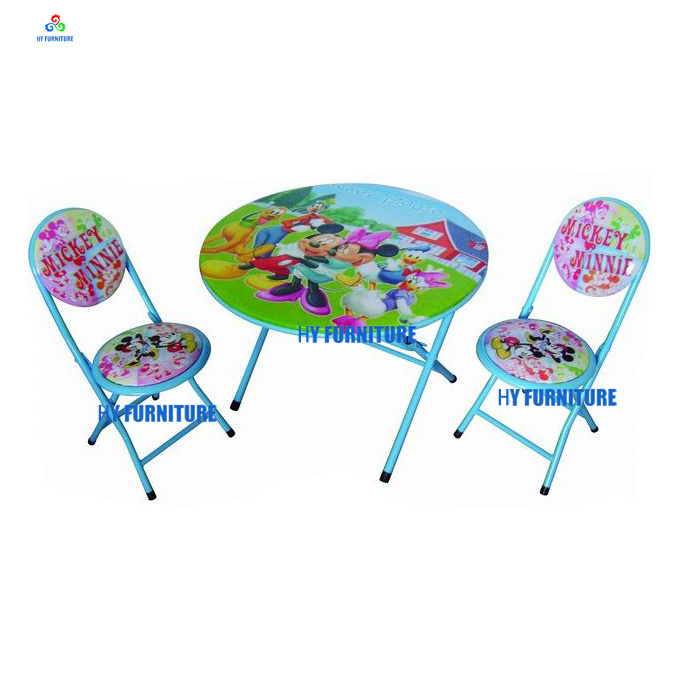 Small size children furniture used kids table and chairs with cartoon pattern printing