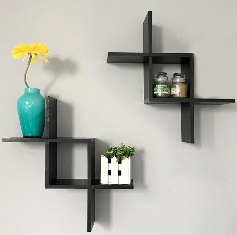 Cross intersecting wall mounted floating shelves