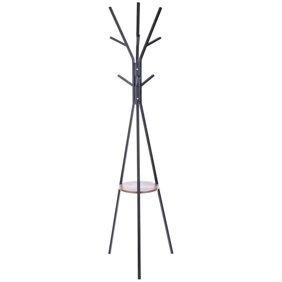 Coat Rack Tree Hat Hanger Holder Metal Stand 6 Hooks Industrial High-Grade Entryway Hall  Coat Tree with Small Shelves