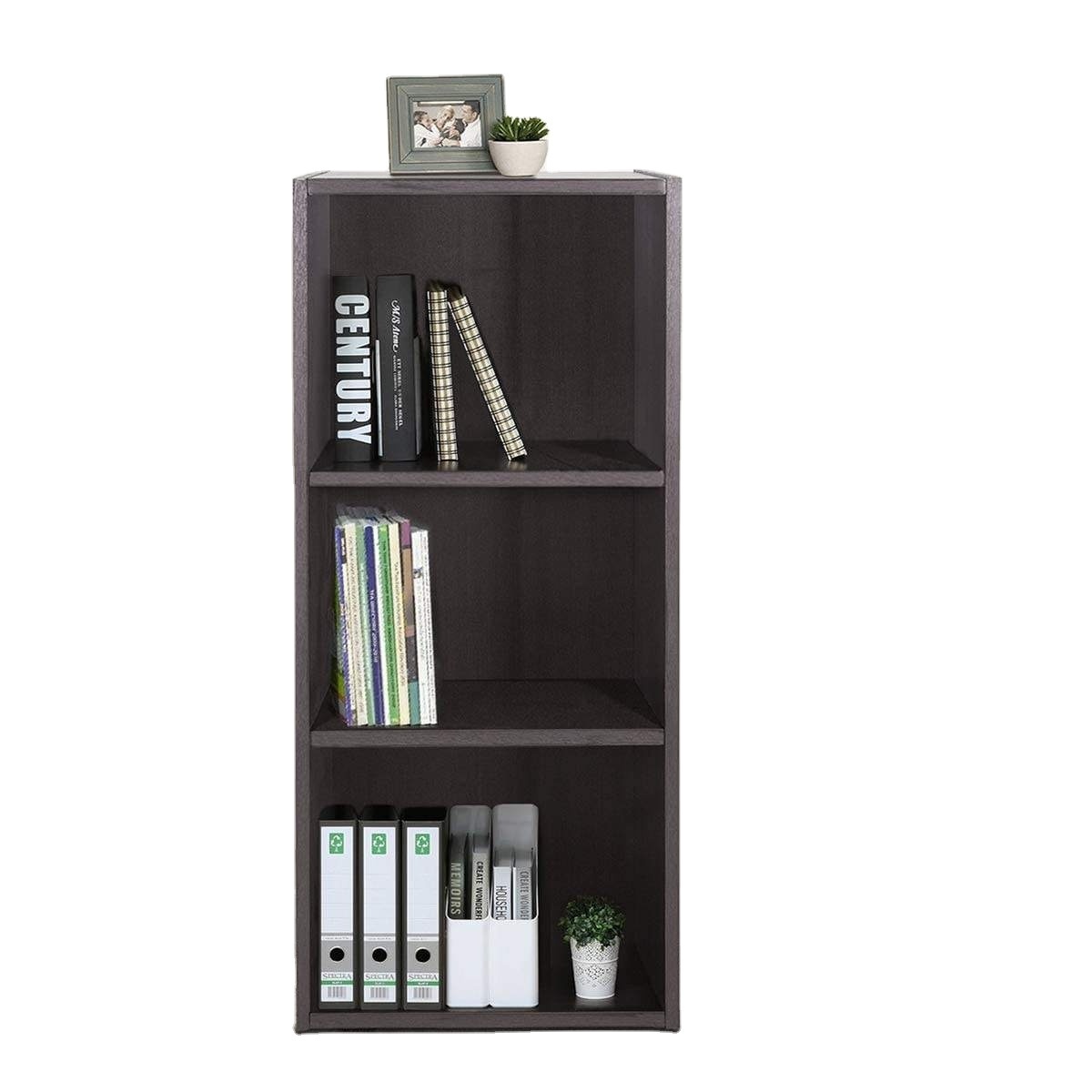 Open Wood Bookshelf Cabinet 3-story Display Bookcase Modern Wooden Storage Small Side Table