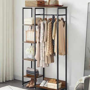 Discount Vintage Clothes Closet/Storage Organizer Freestanding Garment Rack With Hanging Rod and Shelves, Dark Brown