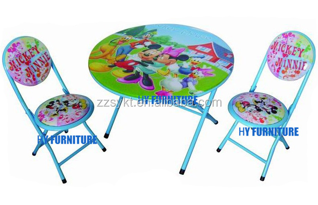 Small size children furniture used kids table and chairs with cartoon pattern printing