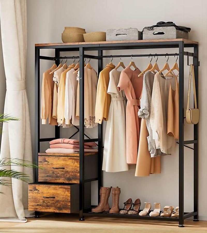 Wholesale Heavy Duty  Industrial Clothing Racks with Shelves Fabric Drawers/Hooks,  Hanging Rods, Freestanding Closet Organizer