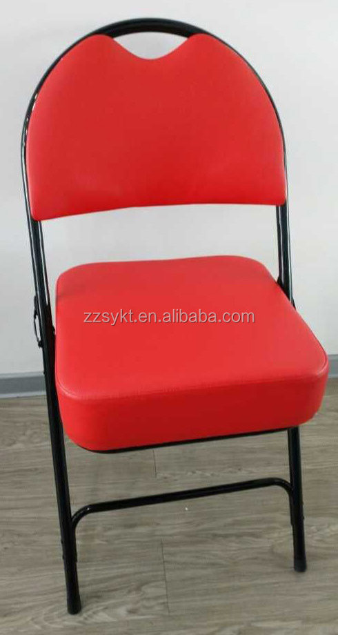 Heavy duty steel frame folding metal upholstered dining chair with padded seat