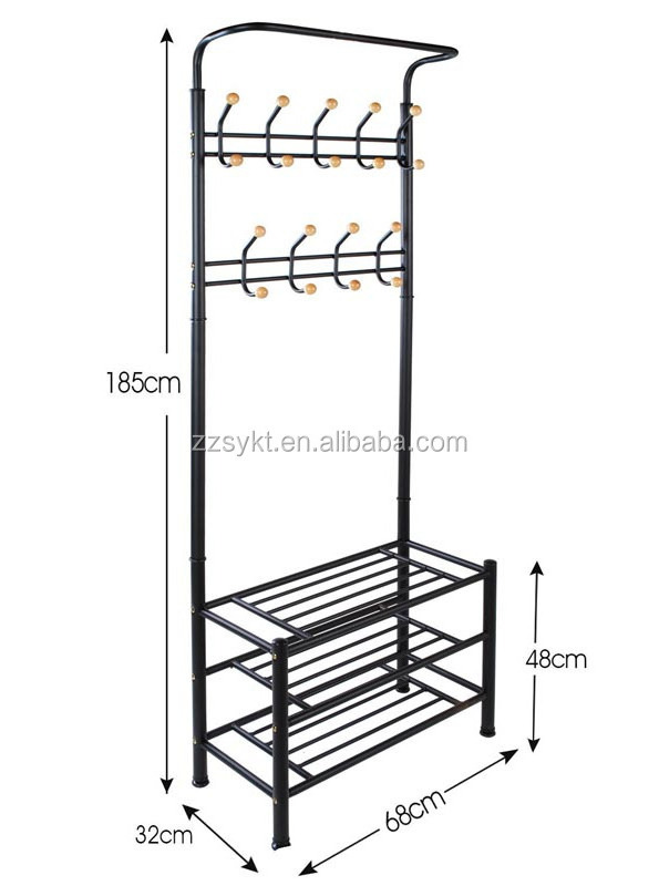 Steel coat rack clothes hanger hook with shoes bench