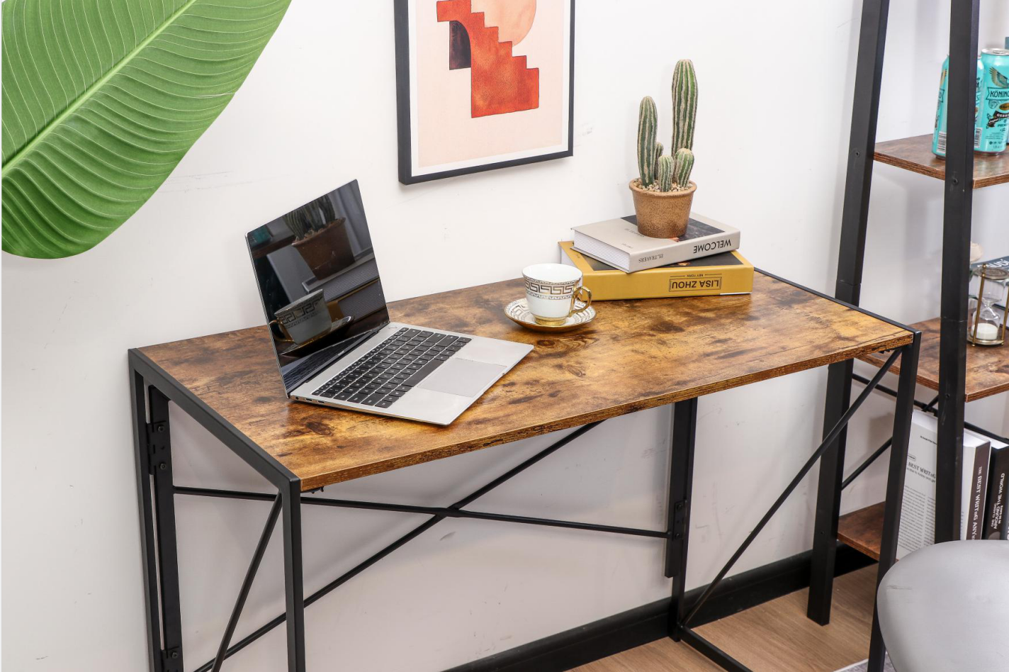 Writing Computer Desk Modern Simple Study Desk Industrial Style Folding Laptop Table for Home Office Brown Notebook Desk