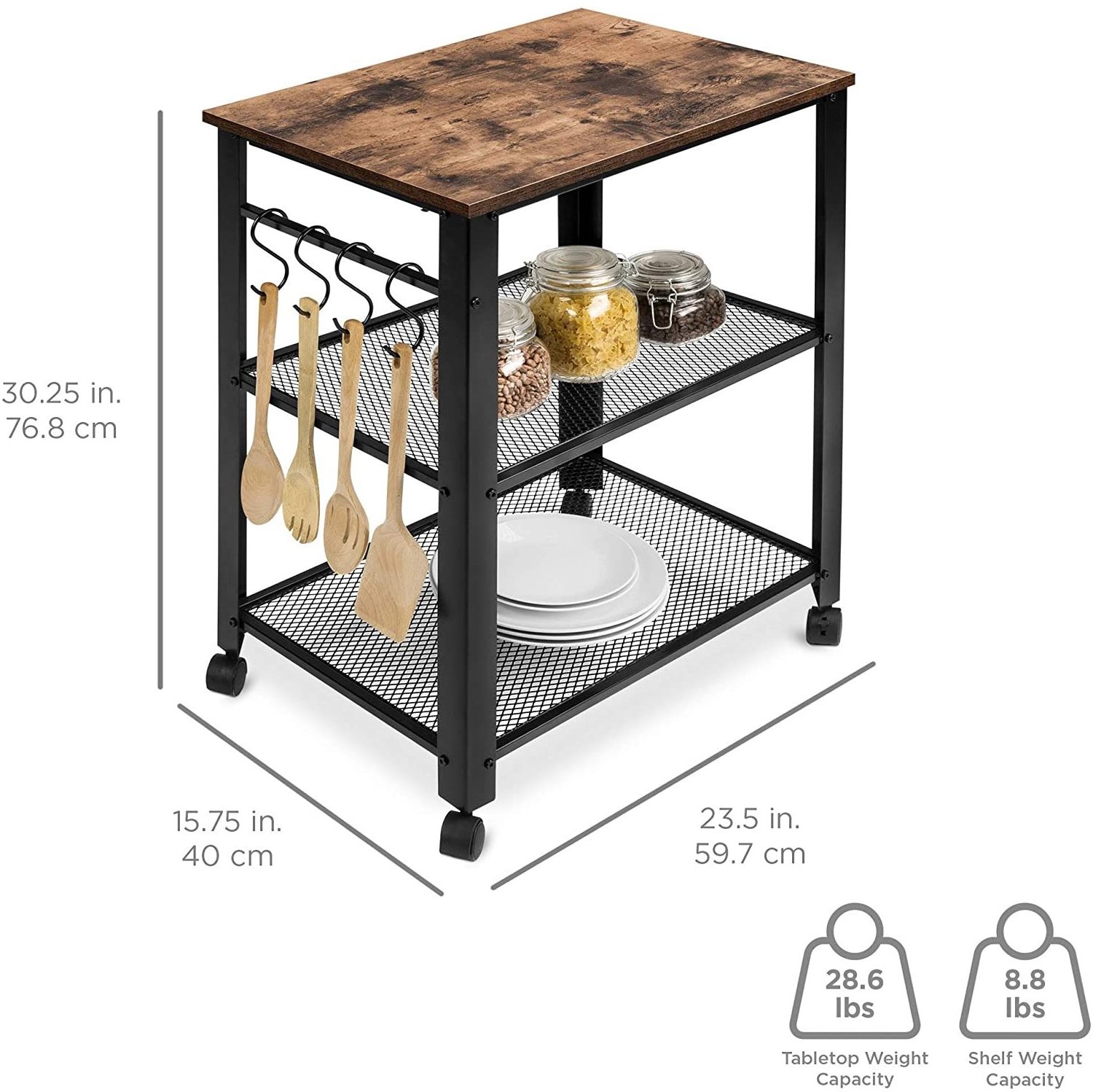 Hot Selling Kitchen Furniture Easy Assemble 3-Tier Microwave Cart Rolling Utility Coffee Bar Black Small Serving Cart