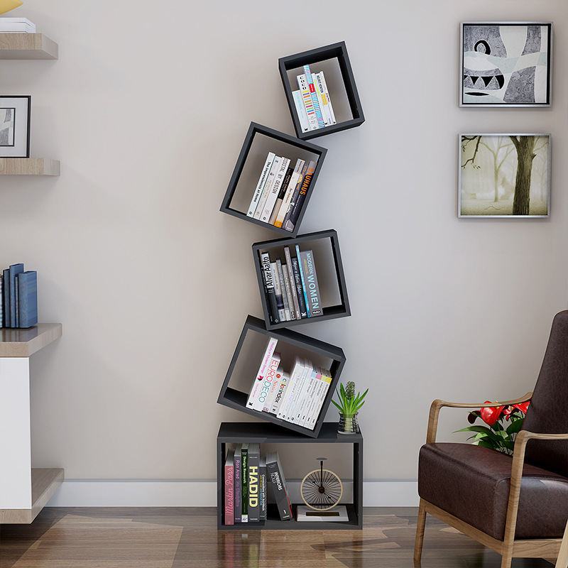 Metal Wooden Home Brackets Storage Display Book Wall Corner Multilayer Bookcase Rack Shelf