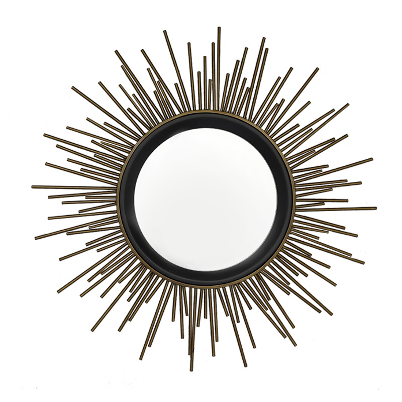 Sun-Shaped Style circle Gold Metal Wall Art framed decorative mirrors wall