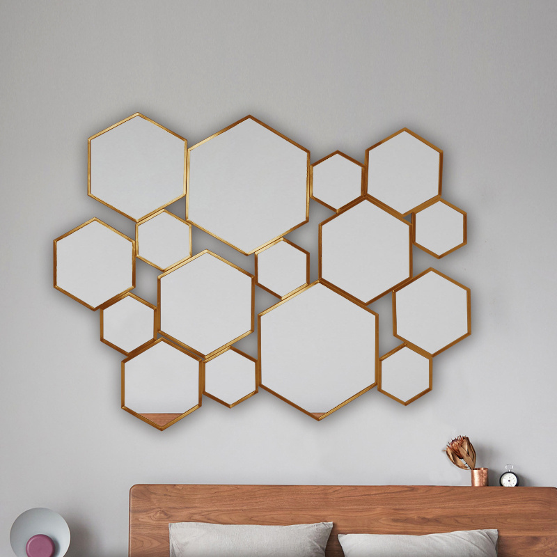 wholesale gold hotel project dining room hexagon decorative wall mirror