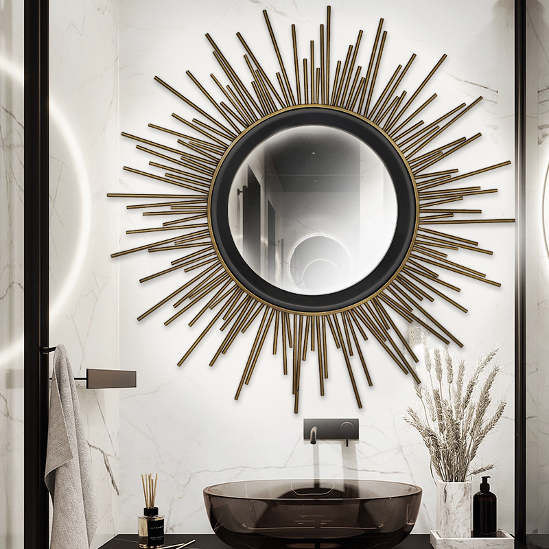 Hot Sale Sun-Shaped Nordic Style Gold Metal Wall Art Decoration Mirror For Home Living Room