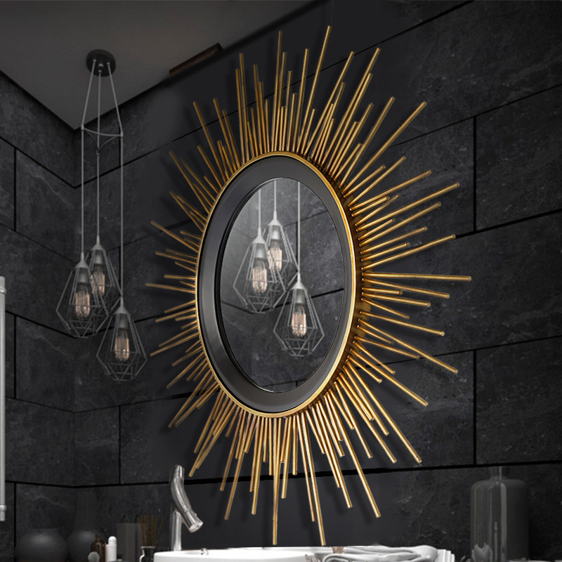 Sun-Shaped Style circle Gold Metal Wall Art framed decorative mirrors wall