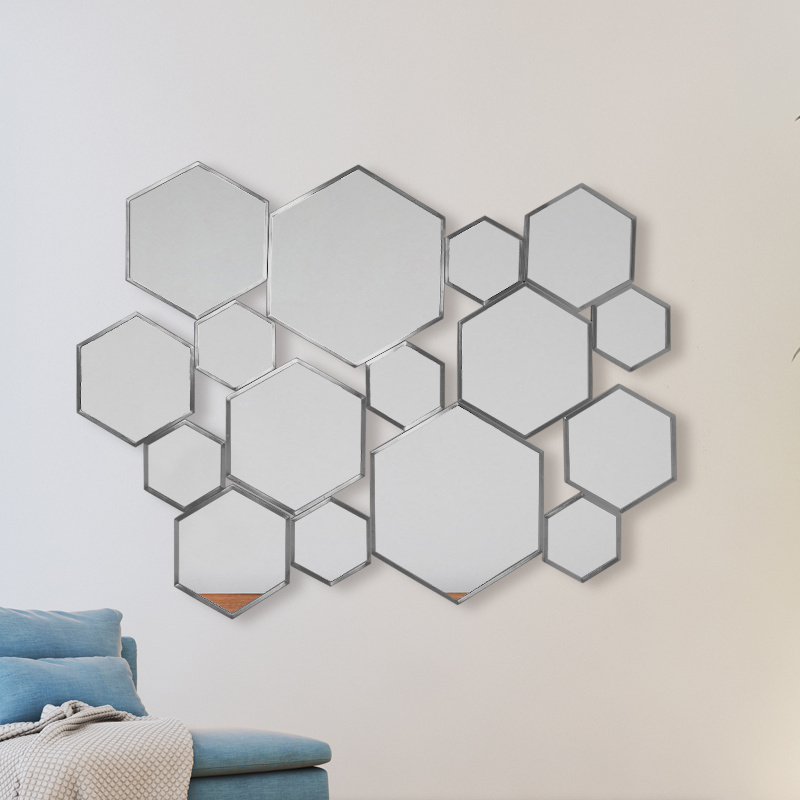 wholesale gold hotel project dining room hexagon decorative wall mirror