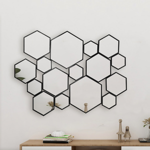 wholesale gold hotel project dining room hexagon decorative wall mirror