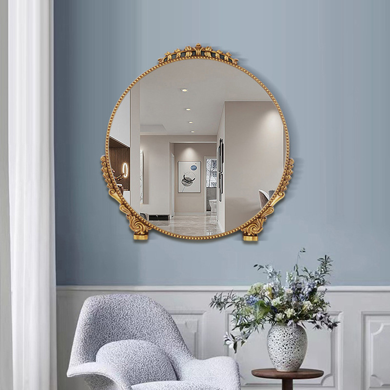 French circle PU Framed mirrors round gold antique wall mirror decoration