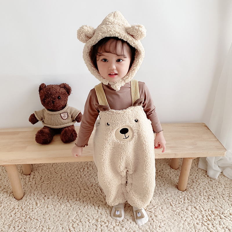 Hot Sale Winter Fleece-lined Baby Rompers  Baby Clothing Bear Two-piece Korean Style Clothes Winter Overalls For Children