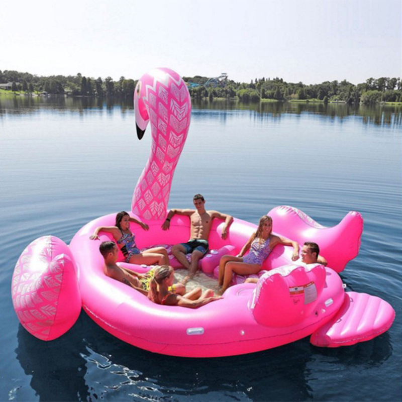 Giant Inflatable Flamingo Water Sports Equipment Inflatable Floating Canape Gonflable Floating Lounger Seats Island for 6 Person